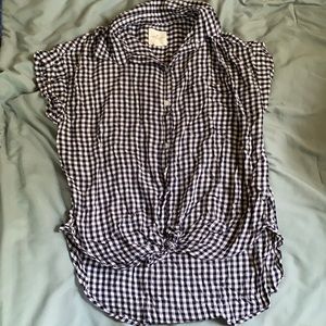 Navy and White Check Blouse